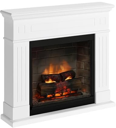 TAGU Larsen Elektrokamin mit PowerFlame 2, Heizung und Thermostat, Knistern, Wi-Fi und Umgebungslicht (Reinweiß)