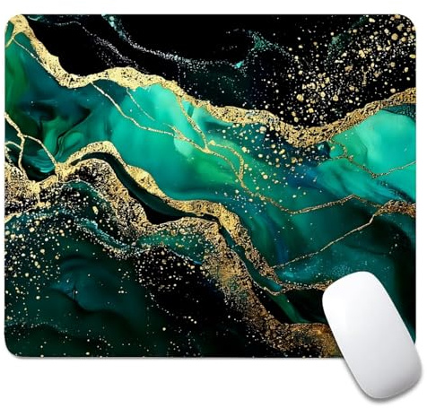 Mauspad 240x200mm Gaming Mousepad mit Anti-Rutsch Gummiboden – Langlebiges Mouspad klein Computer Mouse Pad für PC, Laptop Grüner vergoldeter Marmor Designs