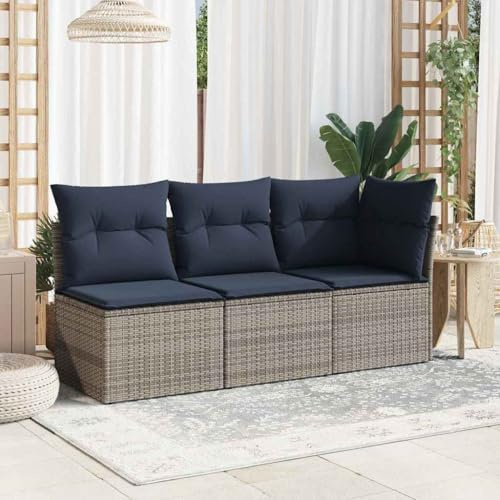 Ordellia Gartensessel ohne Armlehnen, Grau Poly Rattan, 55x62x69 cm, mit Kissen, Stauraum, wasserfester Beutel, für Garten, Terrasse, Balkon