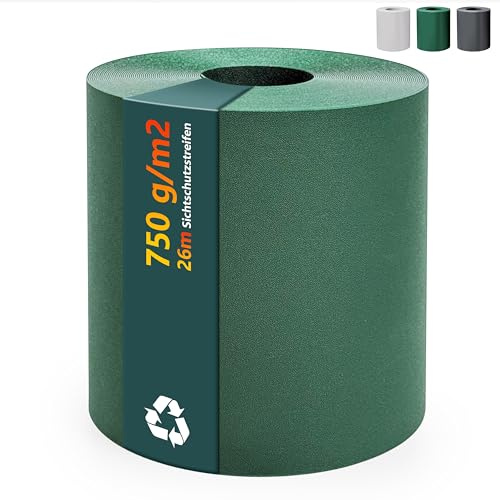 Ribelli Sichtschutzstreifen für Doppelstabmatten, PP Garten Sichtschutz Zaun ca. 26 Meter x 19 cm Rolle, 750g/m² Blickdicht Zaunfolie, Windschutz für Gartenzaun, Balkon, Grün
