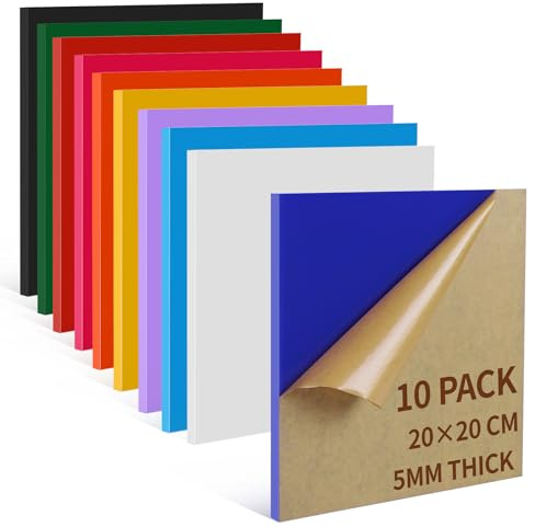 SWAWIS Metacrilato Transparente 10 Unidades 5mm Placa de Acrílico Láminas de Corte por Láser con Papel Protector para Manualidades, Letreros y Decoración del Hogar（20 x 20cm）