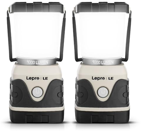 LE Campinglampe Batteriebetrieben 1000LM, 4 Leuchtmodi, Weiß, 2 Stück | UltraHell 4 Leuchtmodi Dimmbar Suchscheinwerfer, Notfallleuchte für Stromausfällen, Wandern, Notfall, Ausfälle und so weiter