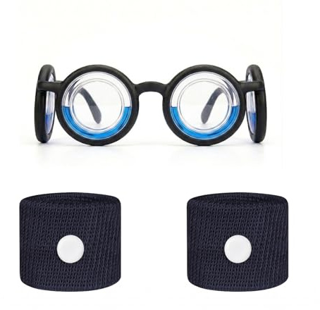Eterspr Reisekrankheit Set, Brille plus Anti Reisekrankheit Handgelenkband, Motion Sickness Brille und Anti Übelkeit Handgelenkspressband für Auto, Schiff, Flugzeug, Kinder und Erwachsene