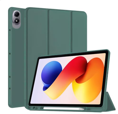 Techsuit für Xiaomi Redmi Pad 2 Pro Hülle mit Stifthalter, Dreifach Ständer, Schlankes Design, Anti Fingerabdruck, Präzise Aussparungen, Flex Trifold Series, Grün