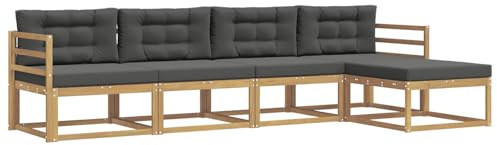 vidaXL Outdoor-Sofagarnitur 4 pcs Weiß und Anthrazit Polyester, Gartenmöbel Set, modern, wetterfest, Sitzgruppe, Ecksofa, Akazienholz, braun, modulare Lounge