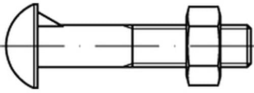 DIN 607 Mu Stahl Halbrundschrauben mit Nase, mit Sechskantmutter, Abmessungen:M 16 x 60, Verpackungseinheit:S (50 Stück)