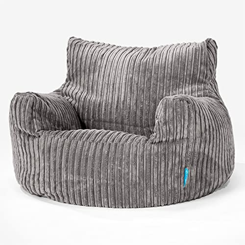 Lounge Pug Kindersessel Sitzsäck 3-8 Jahren, Graphitgrau Cordstoff, Kinder Sitzsack-Sessel für Jungen & Mädchen, Kinderstuhl