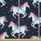 ABAKUHAUS Baby Stoff als Meterware, Karussell Pferde Kinder, Seidiger Satin Stoff für Polster Heimtextilien, 1M (148x100cm), Hellblau Indigo Rosa