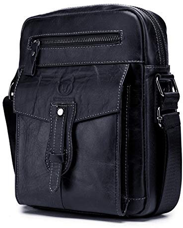 SDINAZ herrentasche,ledertasche herren Umhängetasche Männer Business-Tasche Messenger Bag Echtes Leder Herren iPad Crossbody Tasche,Schwarz
