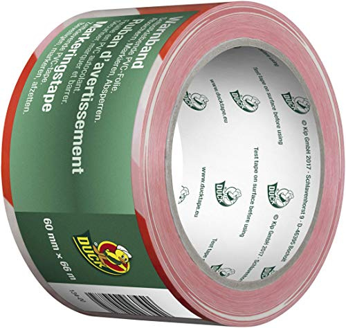 Duck Warnband Weiß/Rot selbstklebend, PVC, 60mm x 66m | Sicherheitsband, Bodenmarkierung, Warnklebeband, Markierungsband, Absperrband