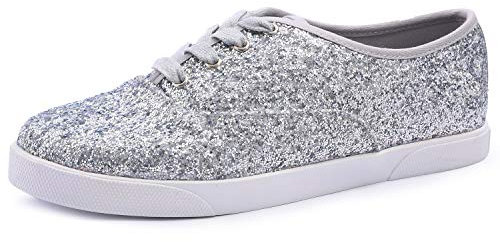 Feversole Women's Featured PU Leather Lace-Up Sneaker,Zapatillas Deportivas con Cordones en Brillo Brillante para Mujer