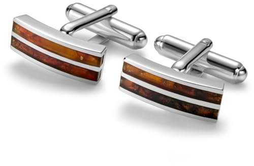 Herren Silber 925 Manschettenknöpfe Mit Bernstein In Geschenkverpackung