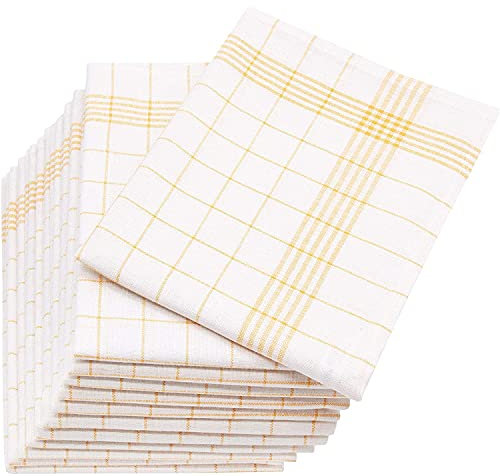 Merkanta Geschirrtücher 10er Set, Küchentücher 50x70cm, 100% Baumwolle, Geschirrhandtücher, gelb weiß kariert, super saugfähig, waschbar bei 95 Grad und trocknergeeignet