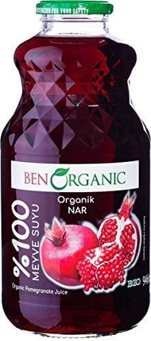 BenOrganic - Organic Pomegranate Juice – 946ml Glass Bottle, 100% Natural Fruit Juice Drink, No Sugar, No Additives, Not from Concentrate