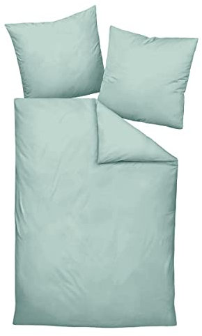 Traumschlaf Uni Mako-Satin Bettwäsche im Set 100% Baumwolle mit Reißverschluss 135x200 cm + 80x80 cm, rauchgrün