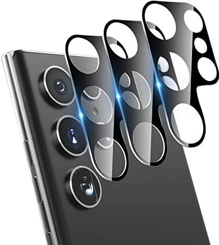 CloudValley Verre Trempé pour Samsung Galaxy S22 Ultra Caméra Arrière Protecteur, 9H Film de Protection Caméra Lentille, Sans Bulles Caméra Protection Écran - 3 Pièces Noir