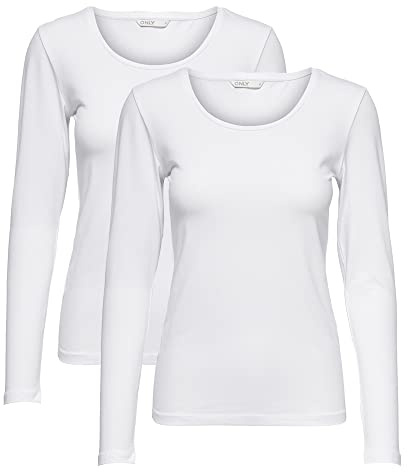ONLY Longsleeve Damen-Shirt in Schwarz Oberteil aus 95% Baumwolle 5% Elasthan, atmungsaktives Basic Shirt zum Kombinieren