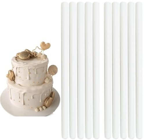 SZXMDKH 10 Pcs Cake Dowel Rods, 12 Inch Plastic Reusable Cake Support Rod White Cake Stand Sticks for Tiered Cake Construction and Stacking Supporting
