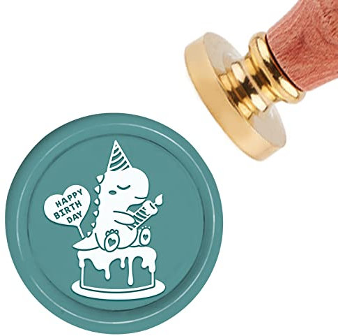 craspire Wachssiegelstempel Happy Birthday Vintage Siegelwachs Stempel Dinosaurier 30mm Abnehmbarer Messingkopf Siegelstempel Mit Holzgriff Für Einladungen Karten Geschenkverpackung