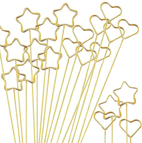 40 Stück Metall Floral Platzkartenhalter, Gold Herz Sternförmige Blumen Picks Clip für Blumenarrangement, DIY Handwerk Draht Clip Tisch Kartenhalter, Notiz Foto Bild Memohalter für Hochzeit und Party
