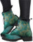 Minetom Damen Gothic Chelsea Boots Frauen Punk Stiefeletten Biker Boots Winter Knöchel Stiefel Mit Blockabsatz Gotisch Drucken Kurze Stiefel A4 Grün 38 EU