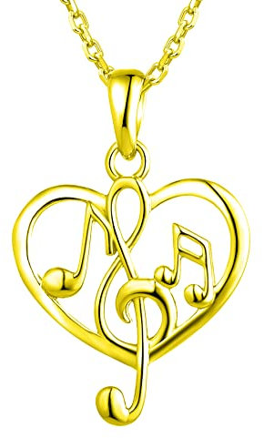 Starnny Collier Femme Argent 925/1000 Pendentif Note de musique clé de sol coeur Collier Pendentif avec Bijoux Plaqué or Blanc Cadeau pour les Femme