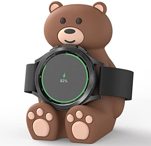 Watch Charger Stand Compatible with Samsung Galaxy Watch 4/4 Classic/3, Active 2/1, Cute Bear Silicone Charger Station Holder for Samsung Galaxy Watch 4 Charger, Brown