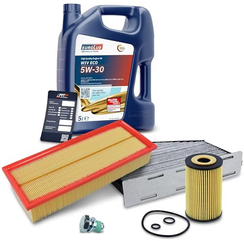 ATEC Germany Inspektionspaket Filterset mit 1x Ölfilter, 1x Luftfilter, 1x Innenraumfilter (Aktivkohle), 1x Motoröl 5W-30 WIV ECO SAE 5 l, 1x Ölablassschraube mit Dichtring