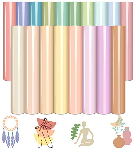 Tintnut Boho Color Heat Transfer Vinyl - 18 Sheets 12 X10 Inche Neutral Tone Brown HTV Vinyl Aqua Iron On Vinyl Beige/Brown/Tan/Light Lilac HTV for T-Shirts Compatible with Silhoutte Cameo