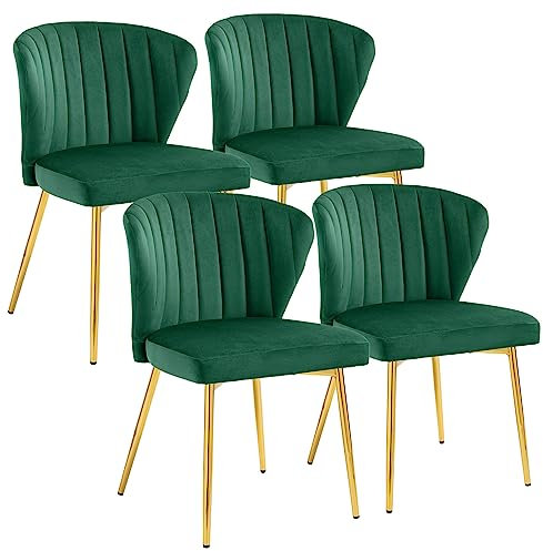 Sepnine® Esszimmerstühle Samt 4er Set, Moderner Küchenstuhl, Polsterstuhl Esszimmer, Ergonomischer Essstuhl mit goldenen Beinen für Wohnzimmer, Schlafzimmer, Küche(Grün)