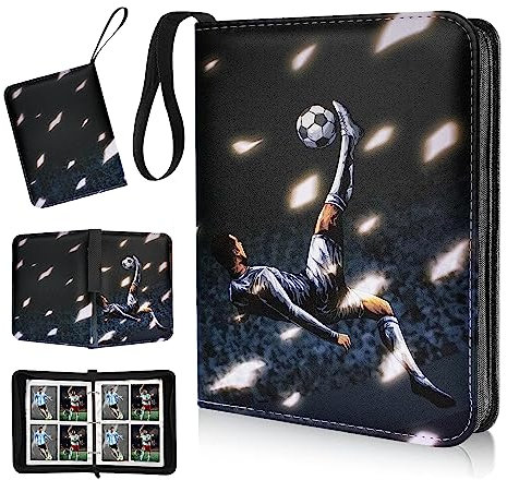 FußBall Sammelalbum,Sammelalbum FußBall Karten,Sammelalbum FüR FußBall Karten Album,Fussball Sammelalbum Binder Sammelheft mit Reißverschluss und Griffschlaufe 400 Taschen 50 Seiten Sammelalbum(White)