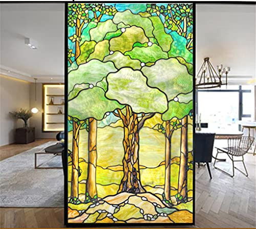 Dekorative Fensterfolie Sichtschutz Baummalerei statische Haftung Fensteraufkleber kein Klebstoff mattierte Fensterabdeckungen 52x180 cm