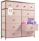EnHomee Chest of Drawers, 5-Tier 12 Drawers, Tall Chest of Drawers Bedroom, Dressers Fabric Drawers for Bedroom Storage Living Rooms, Closets, Pink