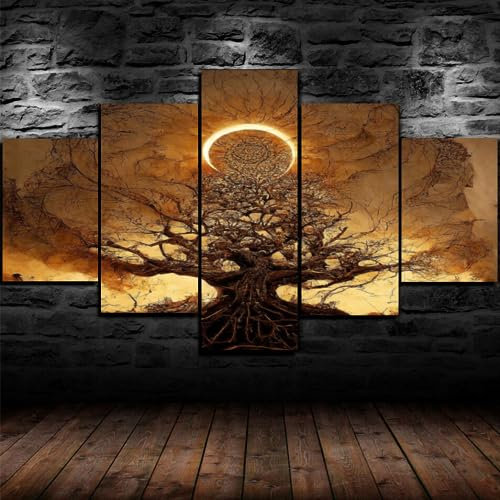 5 pezzi stampa su tela Paesaggio naturale 5 pezzi quadro su tela,stampe e quadri su tela 5 pezzi quadro moderno 5 pezzi su tela,albero della vita Murale Quadri Moderni Soggiorno Casa Decor 100x55cm