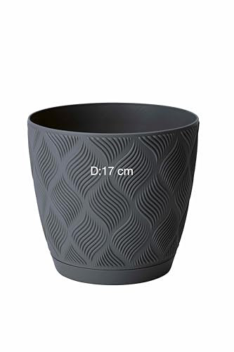 Übertopf ECO 100% recycelt Blumentopf Kräutertopf mit Untersetzer 3D Muster Dekorativ (Anthrazit, L-17 cm)