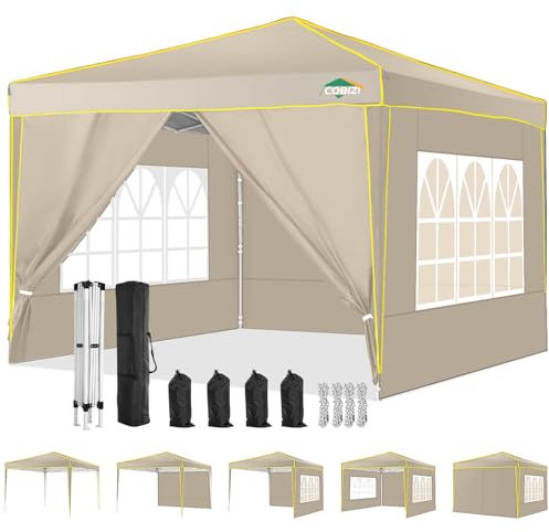 COBIZI Pavillon 3x3 Wasserdicht Stabil Winterfest Partyzelt, Faltpavillon 3x3 mit 4 Seitenteilen, 100% Wasserdicht und UV 50+ Tragbares High-End Tragbarkeit Gartenpavillon, Khaki