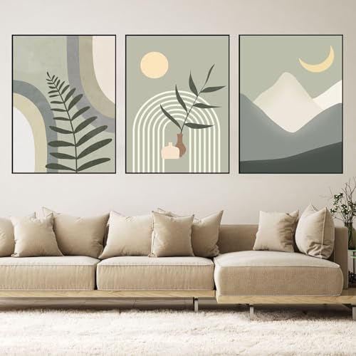 WZXGHE Abstraktes Bild,Aesthetic Grüne Pflanze Bilder,bohemian Poster Set,Moderne Grünpf Pflanzemuster Wand Bilder, Wohnzimmer Schlafzimmer Deko Poster, Ungerahmt (B, 3x70x100cm, Ungerahmt)