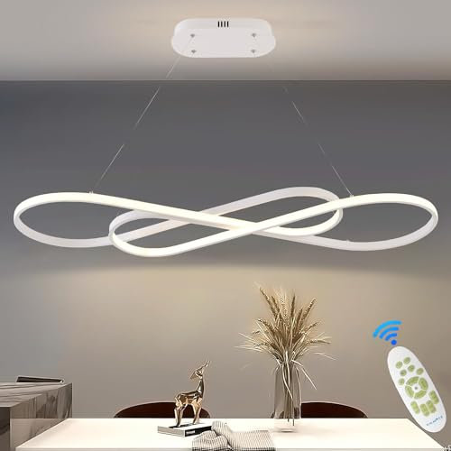 MQW LED Pendelleuchte Esstisch Dimmbar Hängeleuchte mit Fernbedienung Pendellampe linear Design höhenverstellbar Kronleuchter Lamp für Esstisch Esszimmer Sekretariat Küche Leuchte (L100cm/57W) Weiß