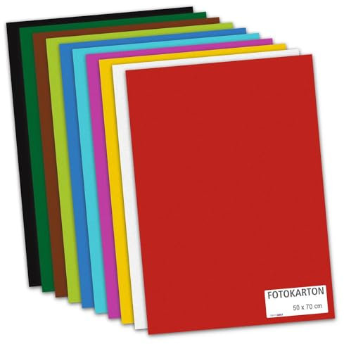 itenga Fotokarton 10 Blatt 50 x 70 cm 300 g/qm - Tonpapier Tonkarton Druckerpapier Bastelpapier Bogen durchgefärbt zum kreativen Gestalten und Basteln (farbig sortiert 10 Farben)