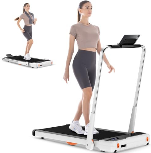 HomeFitnessCode Folding Treadmill,2.5HP Walking Pad with Double Shock Absorbent,Widened Running Belt,1-10km/h Speed Range and LED Display,Electric Treadmills for Home Office (White-Pro)