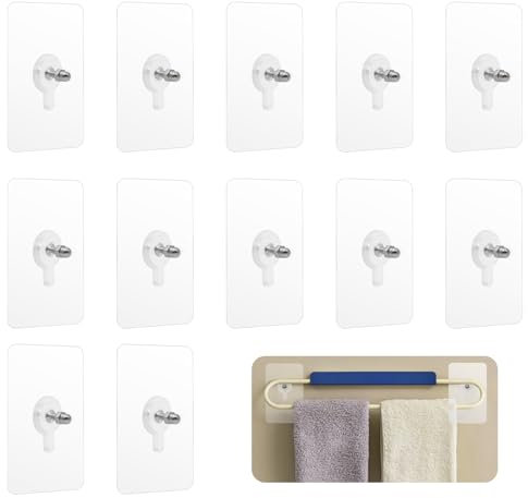 Selbstklebend Hängenägel Handtuchhaken Bilderhaken - Transparent Klebehaken Ohne Bohre, 5 x 8 cm Selbstklebende Klebe Schrauben, Bildaufhänger für Bilder, Poster, Fotos, Dekorative Gemälde (12 Stück)