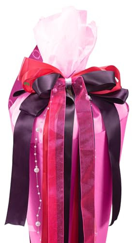 Kunoli Schleife Schultüte, Zuckertüten Schleife, Schultütenschleife für Mädchen Junge Deko Schulanfang Einschulung Deko, Fertig Gebunden ca. 60 x 20 cm (Pink)