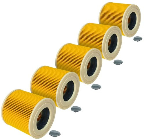 vhbw 5x filtre plissé compatible avec Kärcher WD 2 Plus V-12, NT 27/1 ME Professional, NT 27/1 Professional aspirateur - jaune