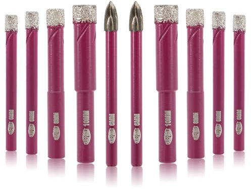 QuEFORET Brocas de diamante para baldosas de 10 piezas – 8 piezas 6/6/6/6/8/8/10/10 mm Tropan de perforación, 2 piezas de 6 mm Broca de carburo para cerámica porcelana de mármol granito, varilla