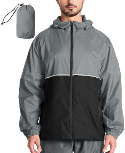 SPEEDRUN Regenjacke Herren Wasserdicht Atmungsaktiv Windbreaker mit Kapuze Fahrrad Regenmantel Ultraleicht Faltbar Rain Fahrradjacke Man Dünn Sport Angeln Outdoor(Schwarz mit grau 3XL)