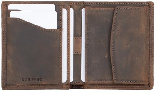 DON VANE Elite Compact I Vintage Leder Geldbeutel Herren klein braun I Kleines Portemonnaie Herren klein mit Münzfach I Mini Geldbörse für Männer & Damen I RFID Portmonee Herren Slim Wallet