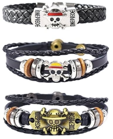 tyokas 3 Stück Anime Armband Geflochtenes Herren Lederarmband Einstellbare Größe Mehrschichtiges Paar Schnallenarmband Requisiten und Zubehör für Cosplay, Handgelenkdekoration