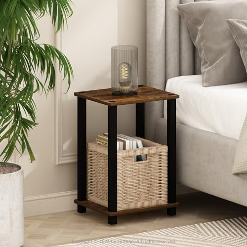 Furinno Simplistic Kompakter Nachttisch, Nachttisch, Amber-Kiefer/Schwarz