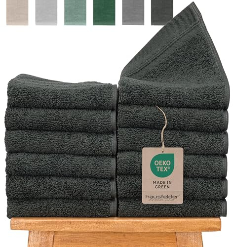 Hausfelder Gästehandtücher 12er Set, 50x30cm, Anthrazit | 100% Baumwolle Oeko-TEX Zertifiziert, Handtücher klein, weich, saugstark, Farbe: Anthrazit