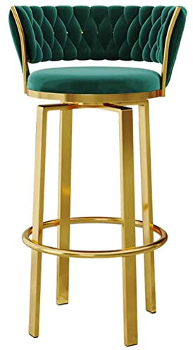 HGJHJJHK Drehbarer Barstuhl, Samt-Rückenhocker mit runder Fußstütze und goldenen Beinen, Moderne Wohnmöbel, Esszimmer, Küche, Barhocker (Größe: 75 cm, Farbe: Grün) Decoration